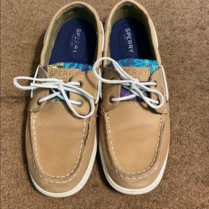 Navy Coral Design Sperry Top Siders. Size 8.